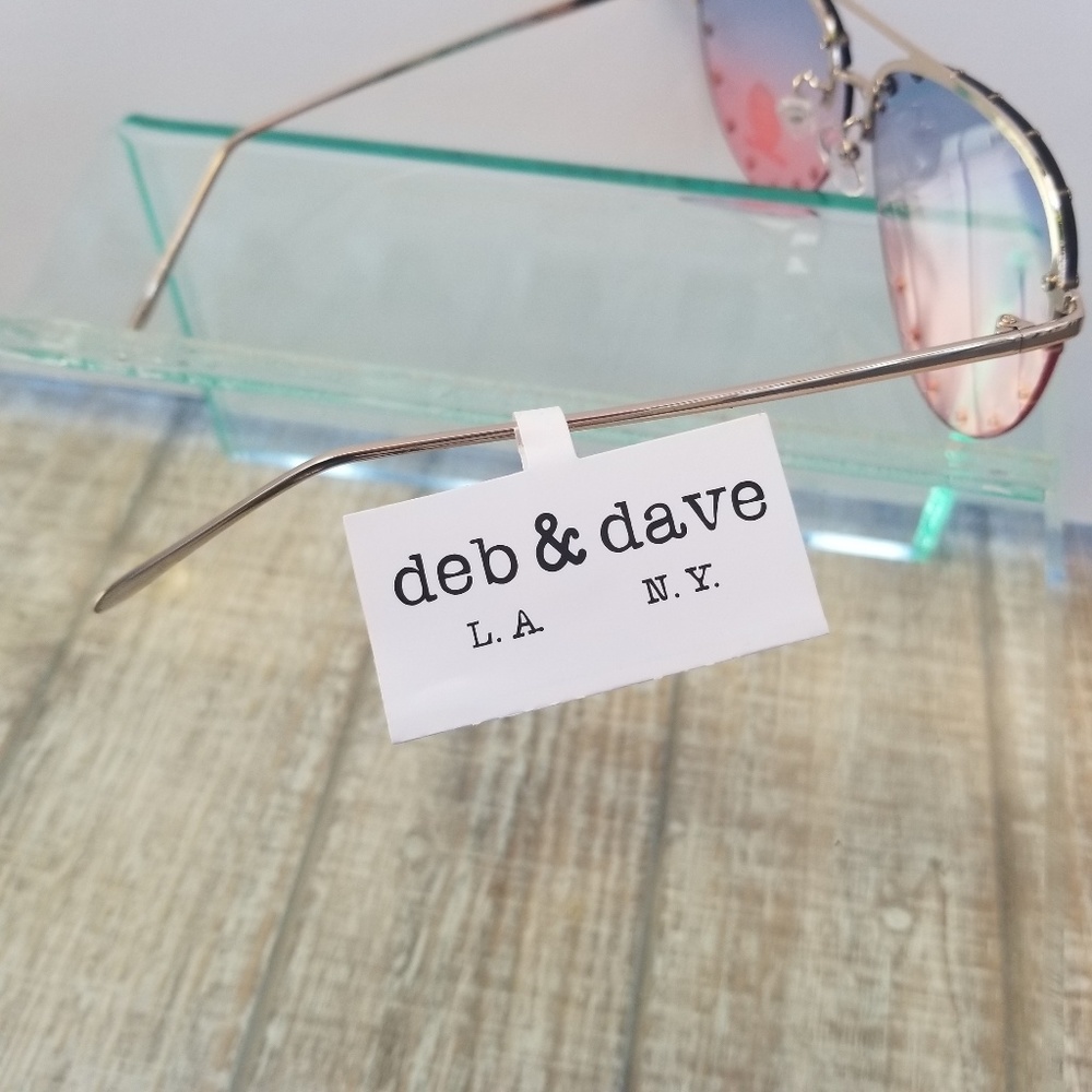deb & dave Pink & Blue Rivet Studded Sunglasses - Picture 3 of 3